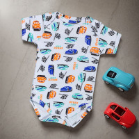 Body para Bebê Manga Curta Estampadinho Super Carros Branco