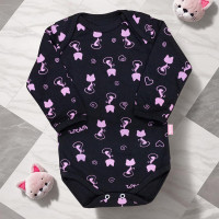 Body de bebê Manga Longa Minimalista Gatinha Preto com Pink