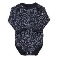 Body Manga Longa Florestinha Minimalista Preto com Branco