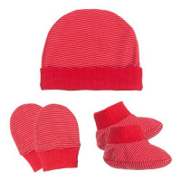 KIT MATERNIDADE EM MALHA 3 PEÇAS TOUCA, LUVA E MEIA VERMELHO