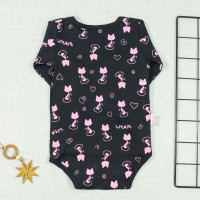 BODY KIMONO PARA BEBÊ MINIMALISTA GATINHA PRETO