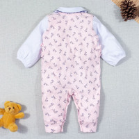 MACACÃO PARA BEBÊ LONGO ESTAMPADINHO FLORZINHAS BABADO ROSA CLARO