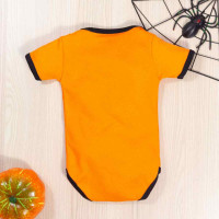 BODY MANGA CURTA EM SUEDINE PARA BEBÊ ABÓBORA HALLOWEEN LARANJA