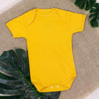 BODY MANGA CURTA EM SUEDINE BÁSICO PARA BEBÊ AMARELO CANÁRIO