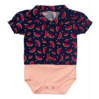 BODY CAMISA MANGA CURTA PARA BEBÊ MENINA MELANCIA MARINHO