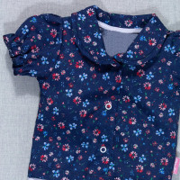 BODY CAMISA MANGA CURTA PARA BEBÊ MENINA FLORZINHAS MARINHO