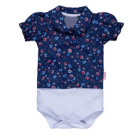 BODY CAMISA MANGA CURTA PARA BEBÊ MENINA FLORZINHAS MARINHO