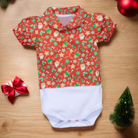 Body Camisa para Bebê Menina Temático Natal Vermelho