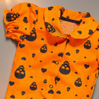 Body Camisa Manga Curta Halloween Caveirinha Laranja Menina