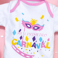 BODY PARA BEBÊ CURTO MEU PRIMEIRO CARNAVAL VIÉS ROSA