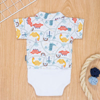 BODY CAMISA PARA BEBÊ MANGA CURTA EM TRICOLINE DINO BRANCO