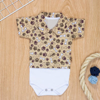 BODY CAMISA PARA BEBÊ MANGA CURTA EM TRICOLINE LOVE MY PET BEGE