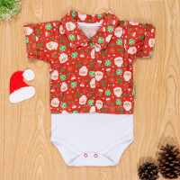 Body Camisa para Bebê Temático Natal Tricoline Vermelho