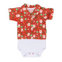 Body Camisa para Bebê Temático Natal Tricoline Vermelho