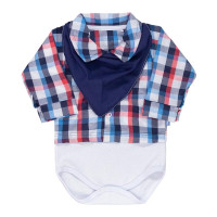 Conjunto para Bebês Body Xadrez e Bandana Azul Estilo Junino