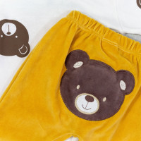 CONJUNTO PARA BEBÊ BODY E CALÇA PLUSH BORDADO URSINHO CREME