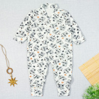 MACACÃO PARA BEBÊ LONGO 4 BOTÕES ESTAMPADINHO GATINHA CREME