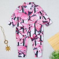 MACACÃO PARA BEBÊ LONGO 4 BOTÕES ESTAMPADINHO BORBOLETA BRANCO