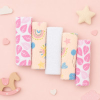 Kit 5 Toalhinhas de Boca Bebê Felpuda Estampada Para Meninas 32x25cm Algodão Hipoalergênico