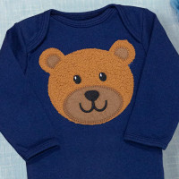 Body para Bebê Menino Manga Longa Urso Azul Marinho