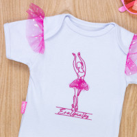 Body Bailarina Branco para Bebê com Tule Flor - 0 a 12 meses