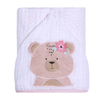 TOALHA COM CAPUZ FRALDA SOFT PARA BEBÊ 90CM X 75CM URSA ROSA CLARO