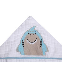TOALHA COM CAPUZ FRALDA SOFT PARA BEBÊ 90CM X 75CM TUBARÃO AZUL