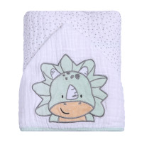TOALHA COM CAPUZ FRALDA SOFT PARA BEBÊ 90CM X 75CM DINO VERDE CLARO