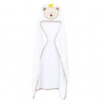 TOALHA FRALDA SOFT PARA BEBÊ 90CM X 75CM COM CAPUZ BORDADO URSINHO REI BEGE