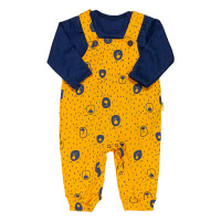 Kit jardineira com body manga longa bebê ursinho minimalista