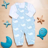 Conjunto Longo Jardineira e Body Bebê Baleia Minimalista