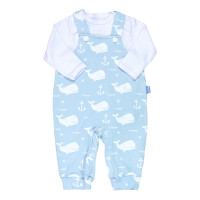 Conjunto Longo Jardineira e Body Bebê Baleia Minimalista