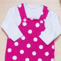 Kit Jardineira com Body Manga Longa Poá Minimalista Pink
