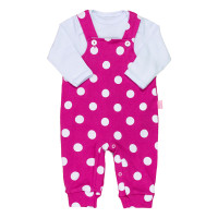 Kit Jardineira com Body Manga Longa Poá Minimalista Pink