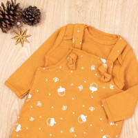 JARDINEIRA PARA BEBÊ MINIMALISTA COM BODY LONGO NOZ CARAMELO