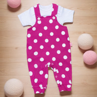 Roupa de Bebê Jardineira e Body Poá Minimalista Pink Menina