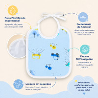 Kit 3 Babadores Bebê Impermeáveis Flanelados Plastificados de Amarrar Neutro