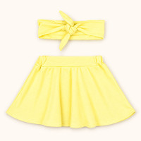 Conjunto Saia Em Malha e Faixinha De Cabelo Amarelo Veste Até 12 Meses