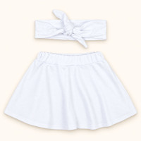 Conjunto Saia Em Malha e Faixinha De Cabelo Branco Veste Até 12 Meses