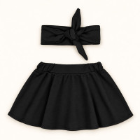 Conjunto Saia Em Malha e Faixinha De Cabelo Preto Veste Até 12 Meses