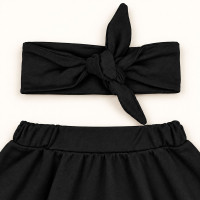 Conjunto Saia Em Malha e Faixinha De Cabelo Preto Veste Até 12 Meses