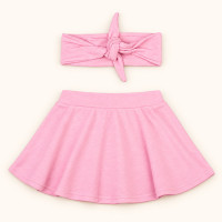 Conjunto Saia Em Malha e Faixinha De Cabelo Rosa Veste Até 12 Meses