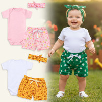 Conjunto Bebê Menina Look 3 Peças Body, Shorts e Faixinha Estampadinho Oncinha Rosa