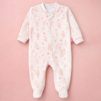 Macacão com Zíper Fleece Luxo Estampa Raminhos Para Bebê e Pé Antiderrapante
