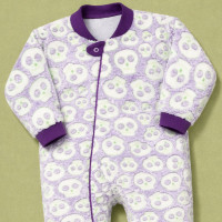 Macacão Infantil de Pelúcia Fleece Longo Até 24 Meses Zíper Frontal Roxo Estampa Caveira 