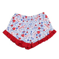 PIJAMA INFANTIL REGATA E SHORTS BABADO ESTAMPA SORTIDA BRANCO E VERMELHO