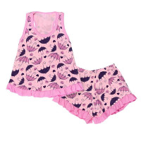 PIJAMA INFANTIL REGATA E SHORTS BABADO ESTAMPA SORTIDA ROSA