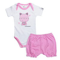 CONJUNTO CURTO BODY E SHORTS PARA BEBÊ ESTAMPADINHO ROSA