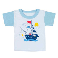 PIJAMA CURTO MALHA PARA BEBÊ ESTAMPADINHO AZUL CLARO
