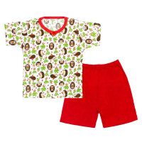 PIJAMA INFANTIL CAMISETA E SHORTS ESTAMPAS SORTIDAS CREME E VERMELHO